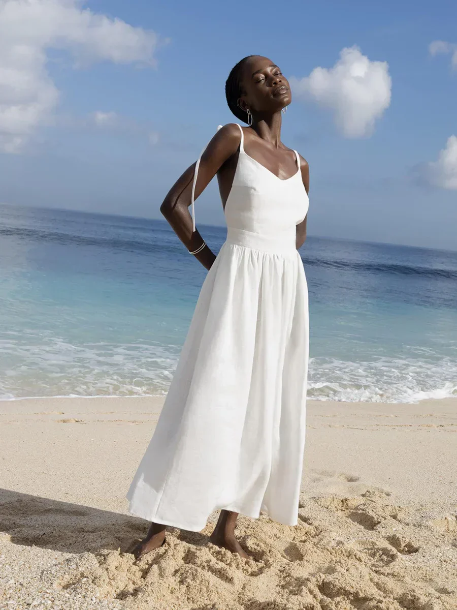 Women's Maxi Dress – Sleeveless – V-Neck – Airy Fabric – Elegant Flared Fit - Image 9
