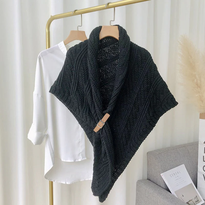 Triangle Knitted Scarf with Buckle - Image 7