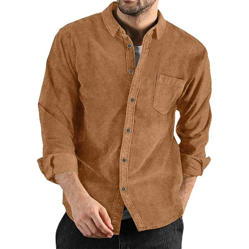 Edwardo | Men's corduroy shirt - long sleeves - button closure - single chest pocket - Image 2