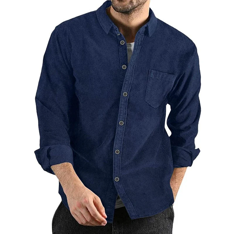 Edwardo | Men's corduroy shirt - long sleeves - button closure - single chest pocket - Image 3