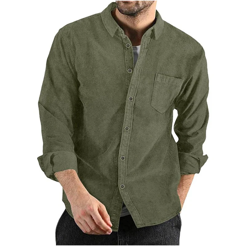 Edwardo | Men's corduroy shirt - long sleeves - button closure - single chest pocket - Image 4