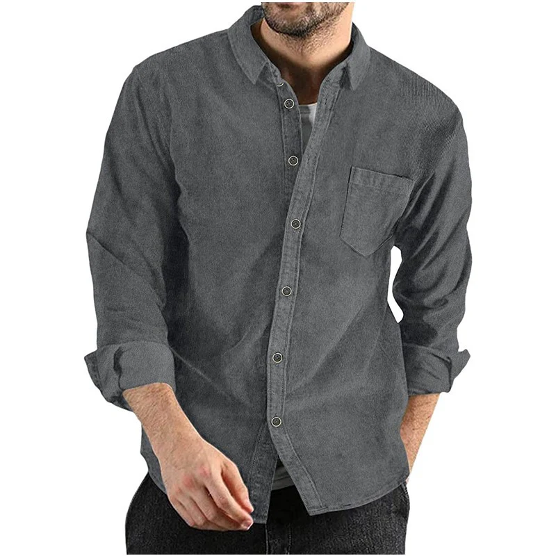 Edwardo | Men's corduroy shirt - long sleeves - button closure - single chest pocket - Image 5