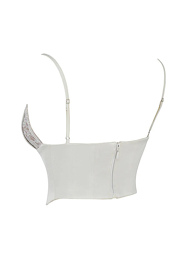 Elegant Ivory Satin Corset Top with Lace Details - Image 10