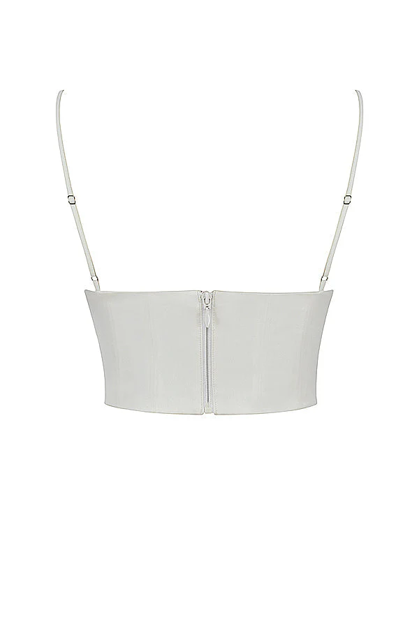 Elegant Ivory Satin Corset Top with Lace Details - Image 9
