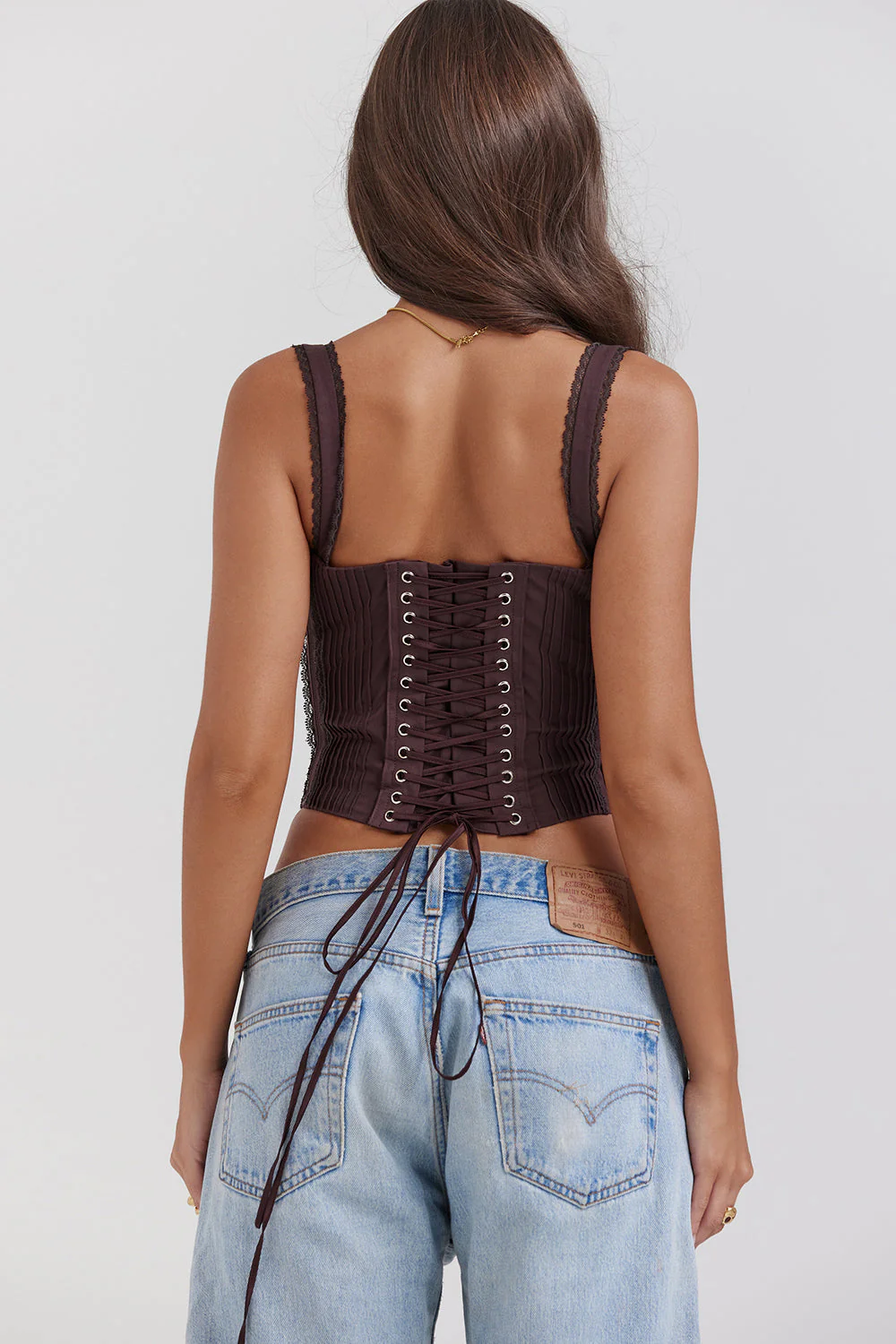 Elegant Rich Brown Corset with Lace Details - Image 2