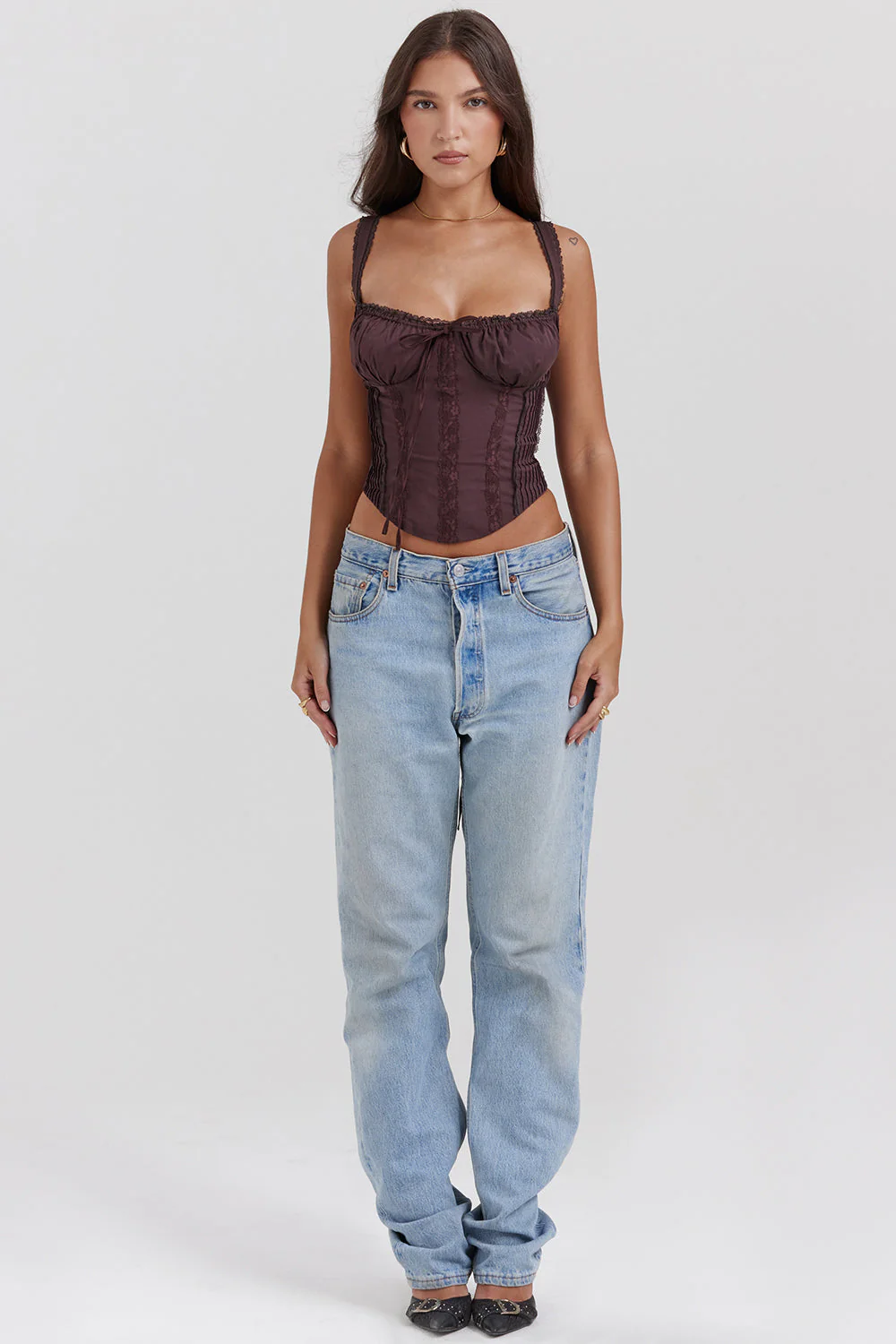 Elegant Rich Brown Corset with Lace Details - Image 5