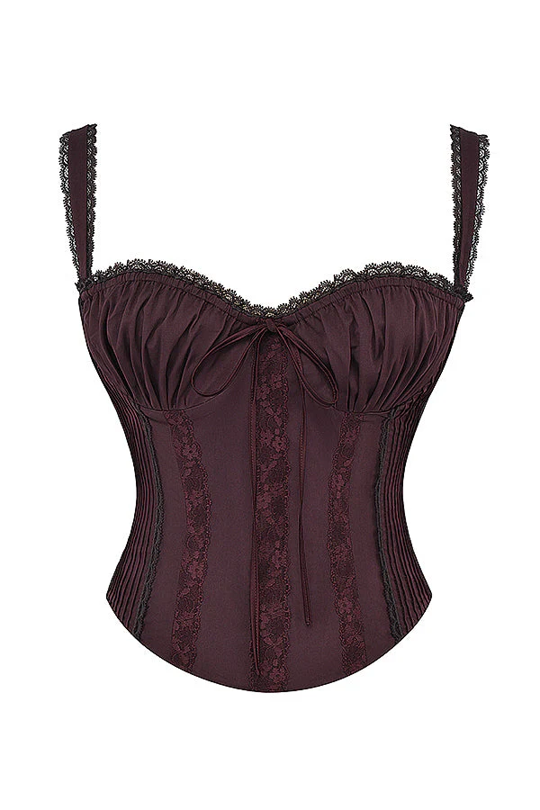 Elegant Rich Brown Corset with Lace Details - Image 6