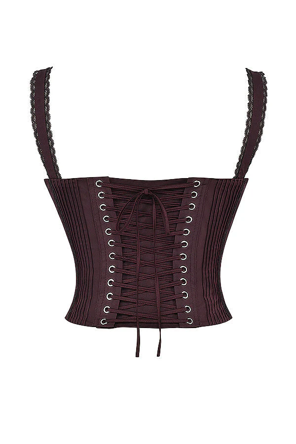 Elegant Rich Brown Corset with Lace Details - Image 7