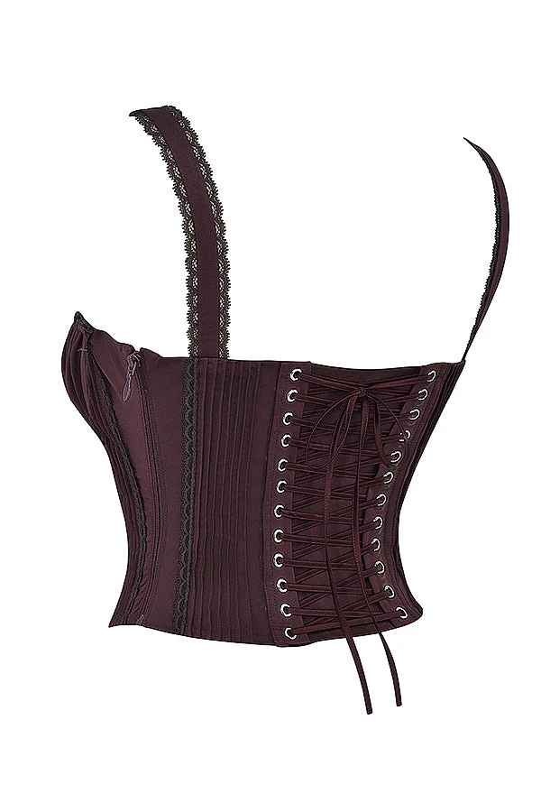 Elegant Rich Brown Corset with Lace Details - Image 8