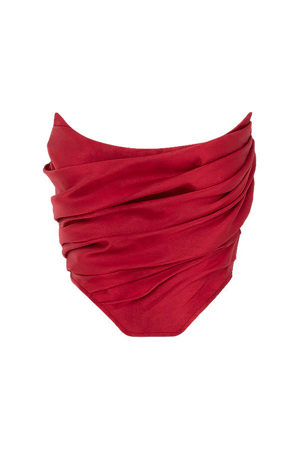 Elegant Red Draped Taffeta Corset - Image 7