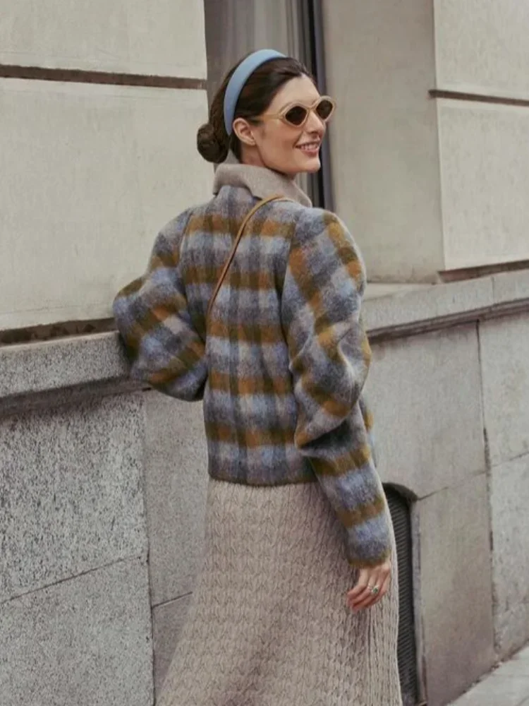 Women's Vintage Plaid Coat | Round Neck Coat - Image 6