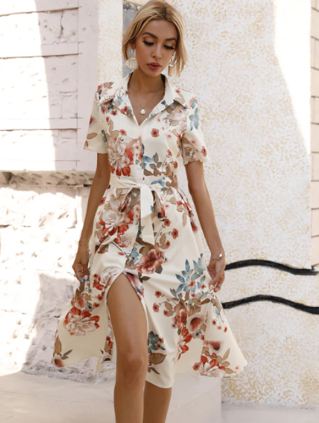Elegant Floral Dress with Bow Detail - Image 3