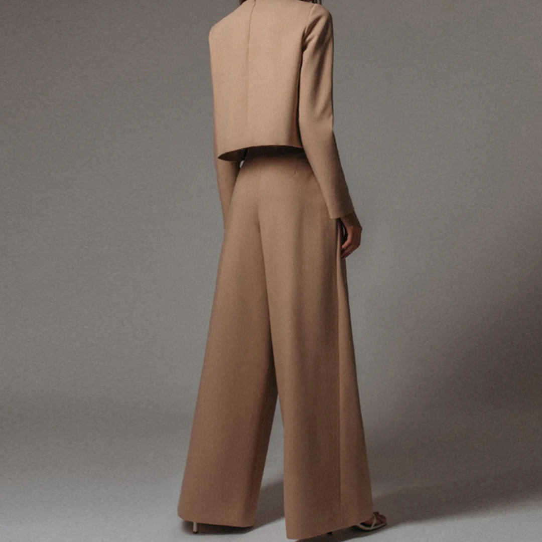 Elegant Cropped Long Sleeve And Wide Leg Pants Set For Women - Image 7