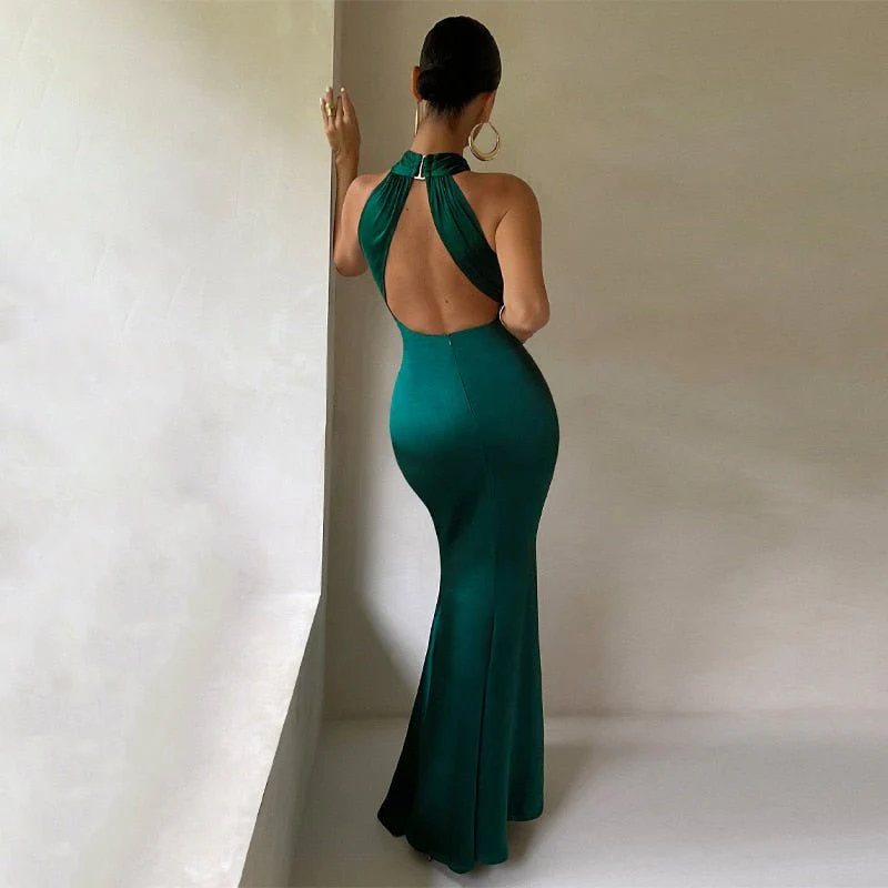 Ladies Evening Dress – Halterneck with Twist – Luxury Satin Look – Close-fitting – Floor-length Fit - Image 2
