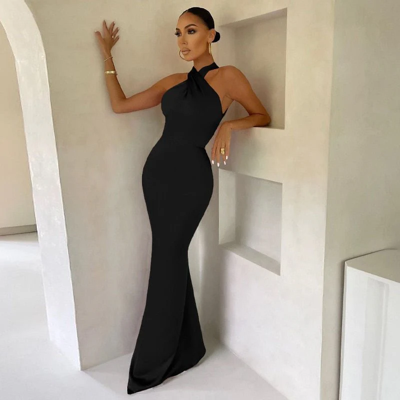 Ladies Evening Dress – Halterneck with Twist – Luxury Satin Look – Close-fitting – Floor-length Fit - Image 4