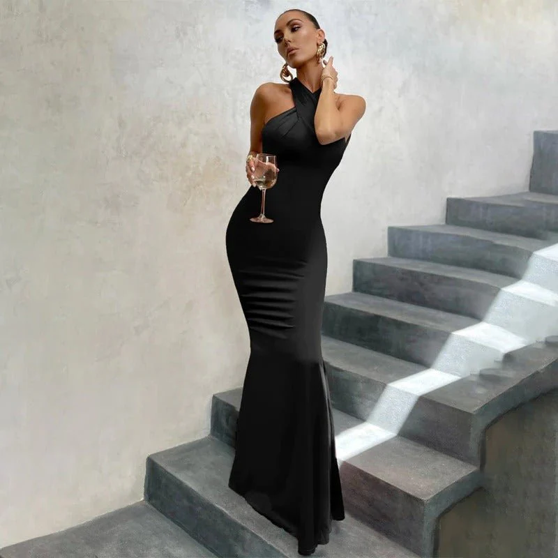 Ladies Evening Dress – Halterneck with Twist – Luxury Satin Look – Close-fitting – Floor-length Fit - Image 5