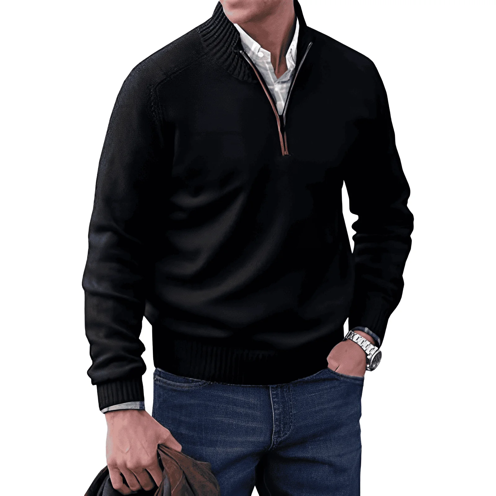 Men's Sweater with Quarter Zip – Regular Fit – Ribbed Collar – Comfortable Casual Style - Image 10