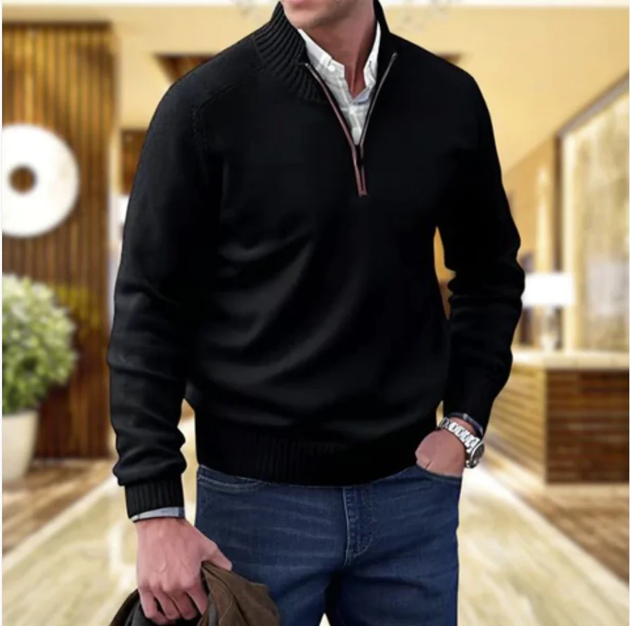 Men's Sweater with Quarter Zip – Regular Fit – Ribbed Collar – Comfortable Casual Style - Image 12