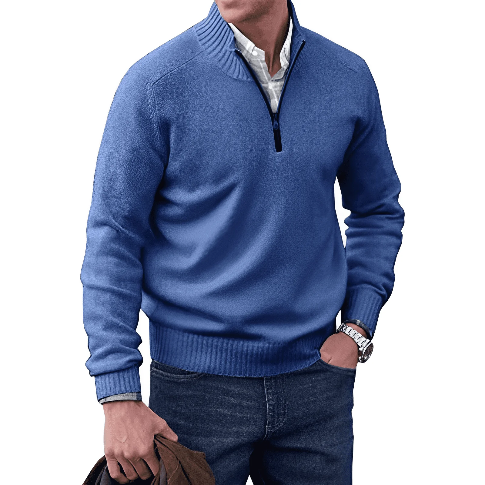 Men's Sweater with Quarter Zip – Regular Fit – Ribbed Collar – Comfortable Casual Style - Image 3