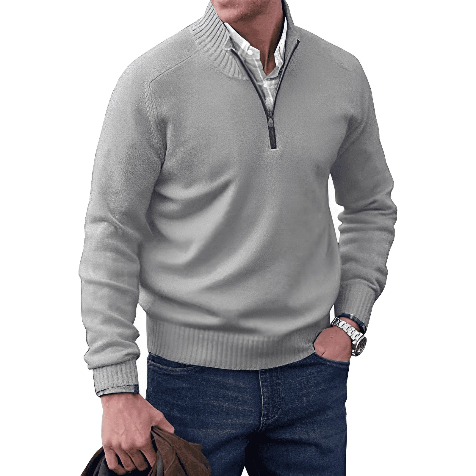 Men's Sweater with Quarter Zip – Regular Fit – Ribbed Collar – Comfortable Casual Style - Image 4