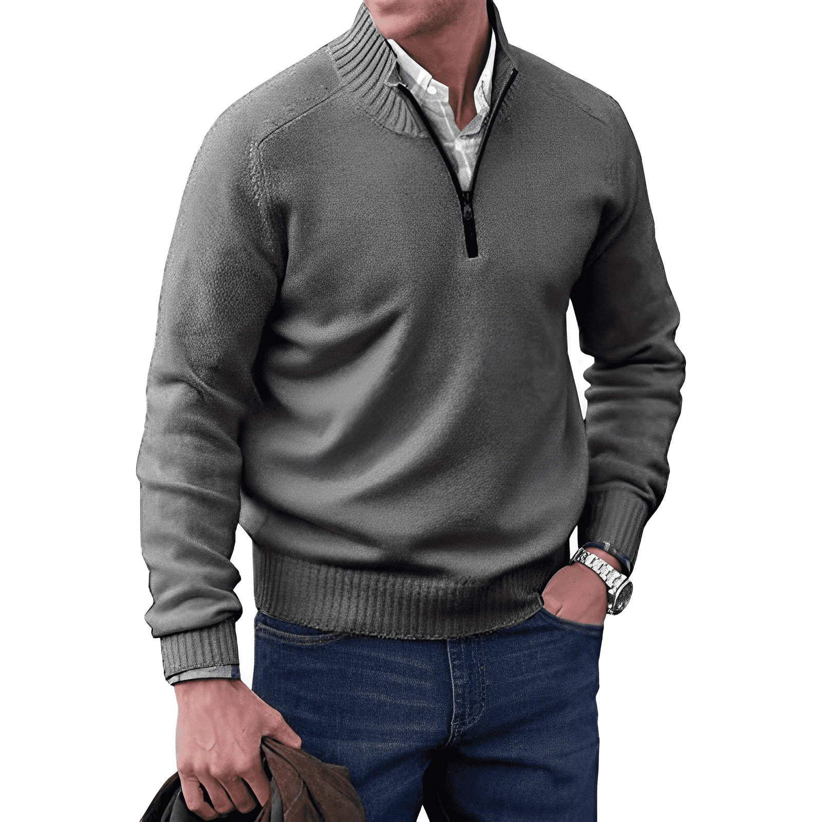 Men's Sweater with Quarter Zip – Regular Fit – Ribbed Collar – Comfortable Casual Style - Image 5