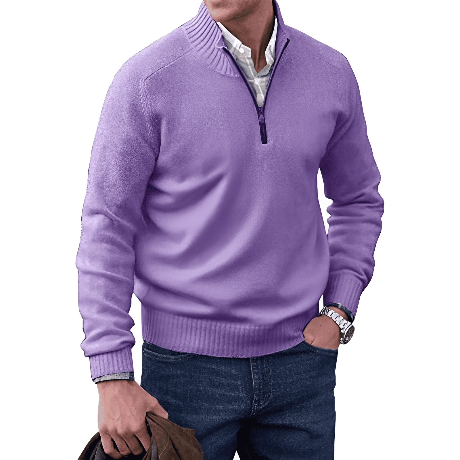 Men's Sweater with Quarter Zip – Regular Fit – Ribbed Collar – Comfortable Casual Style - Image 6