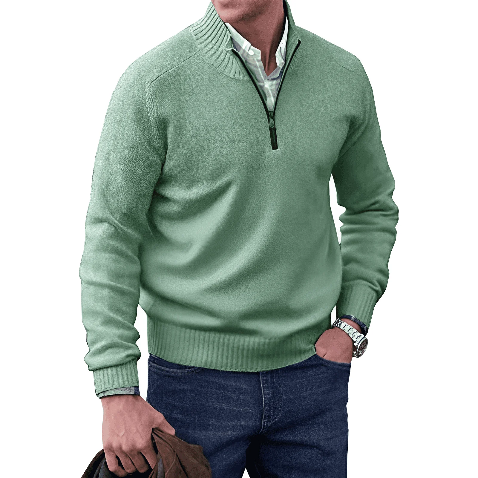 Men's Sweater with Quarter Zip – Regular Fit – Ribbed Collar – Comfortable Casual Style - Image 7