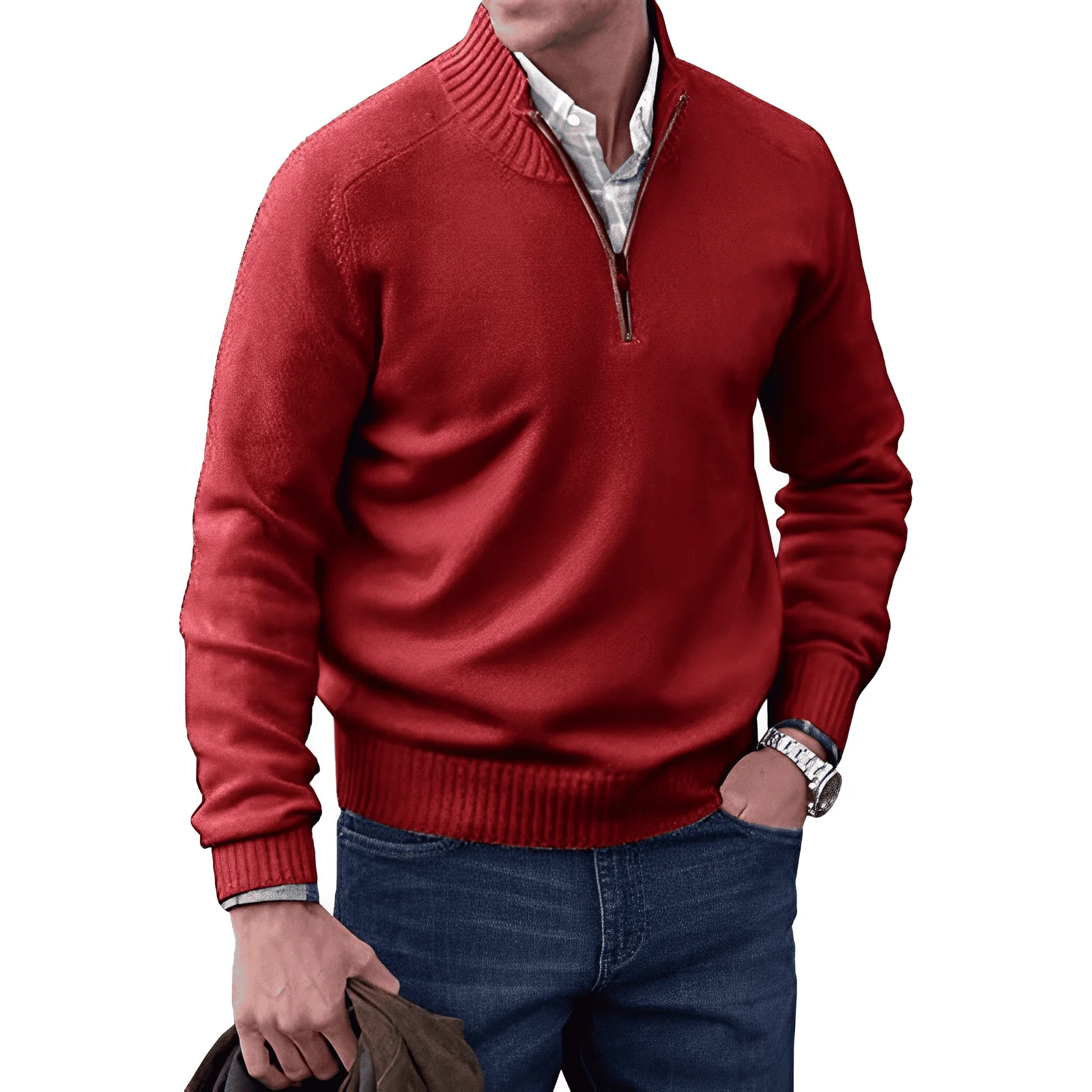 Men's Sweater with Quarter Zip – Regular Fit – Ribbed Collar – Comfortable Casual Style - Image 8