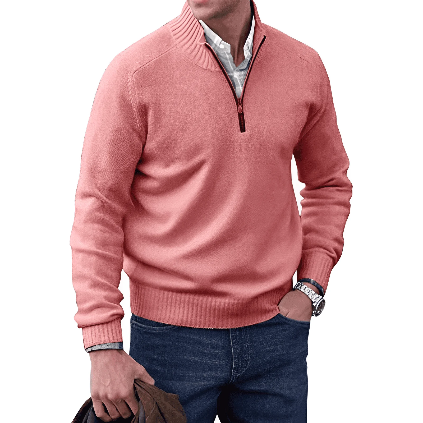 Men's Sweater with Quarter Zip – Regular Fit – Ribbed Collar – Comfortable Casual Style - Image 9