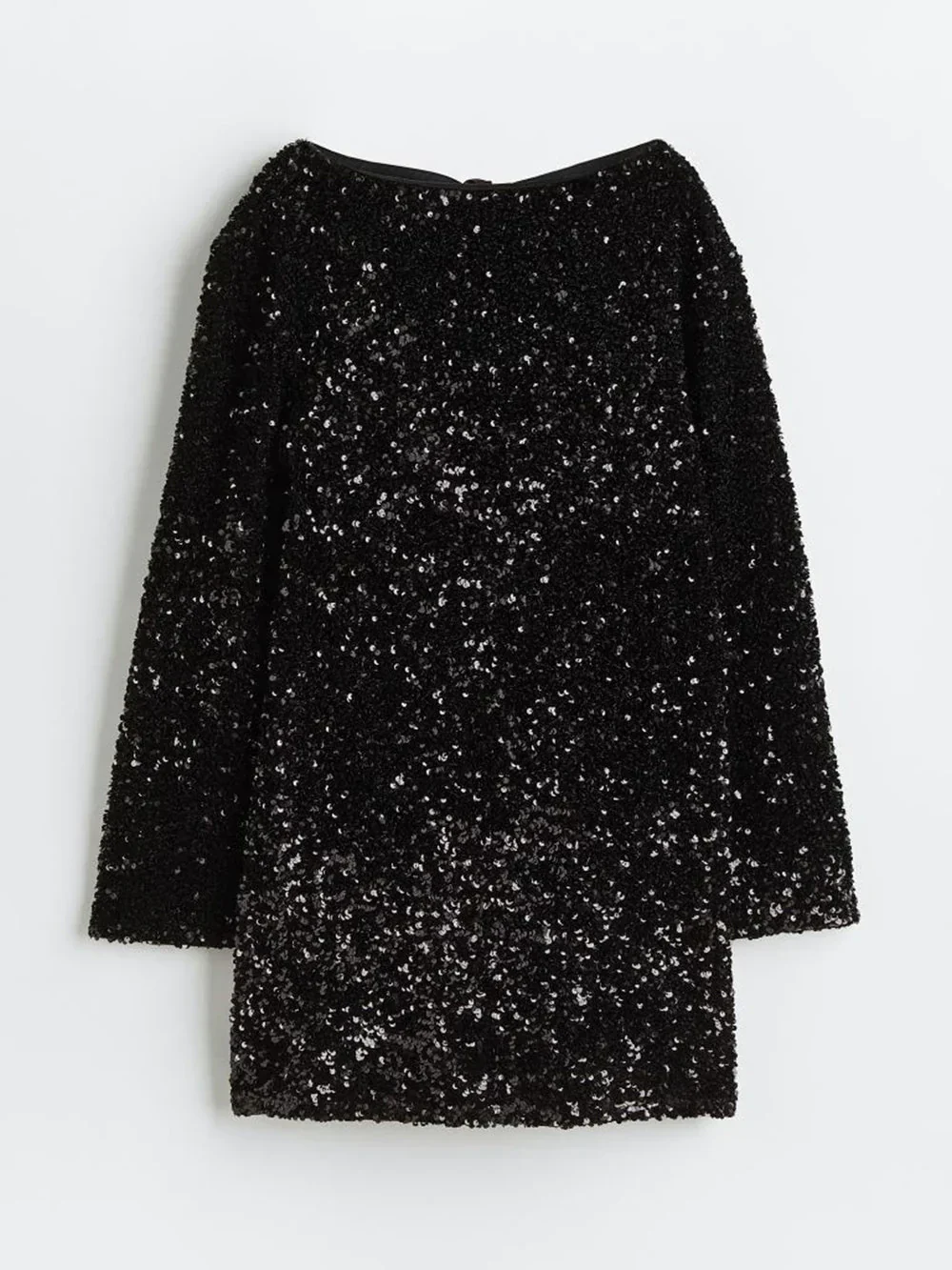 Women's Dress - Short Straight Model - Long Sleeves - Open Back with Bow - Shiny Details - Image 11