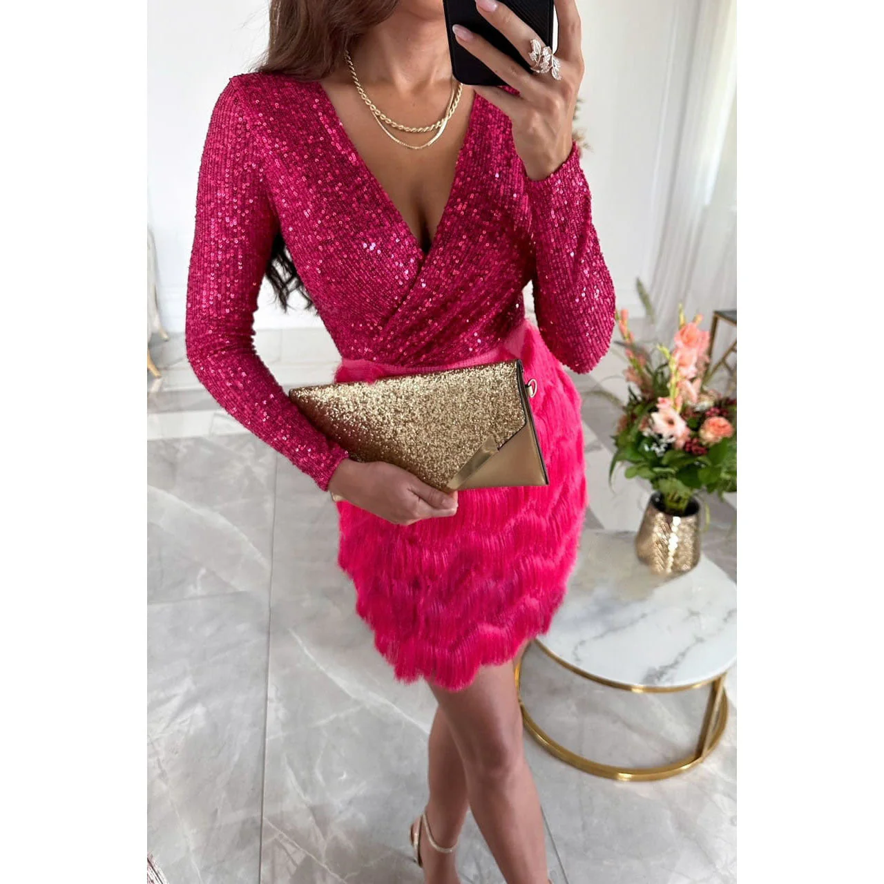 Elisa | Glitter Mini-dress with Fringe Details - Image 2