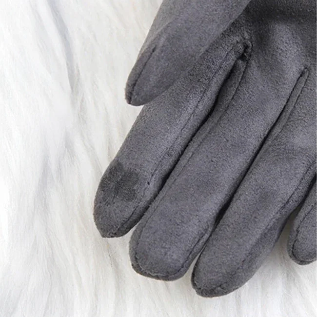 Elisa Wrist-Length Gloves | Solid Pattern Fur Trim Gloves - Image 6