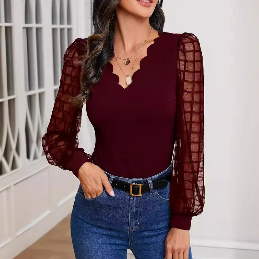 Elisera - Elegant Top with V-Neck and Scalloped Edges - Image 3