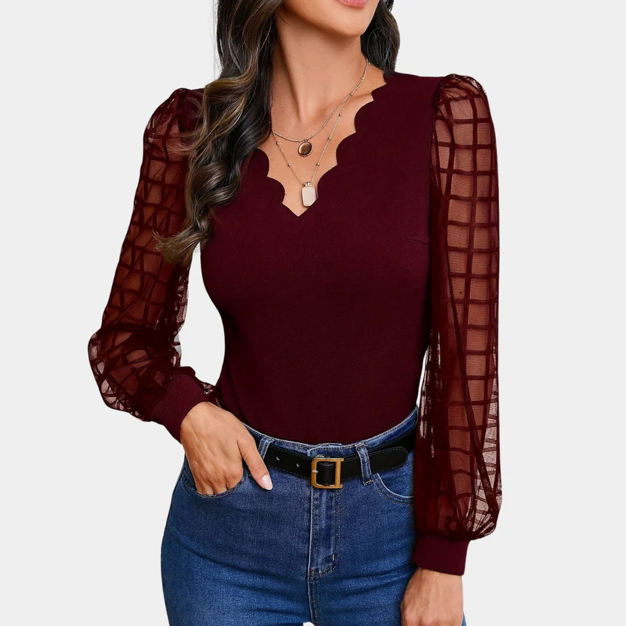 Elisera - Elegant Top with V-Neck and Scalloped Edges - Image 4