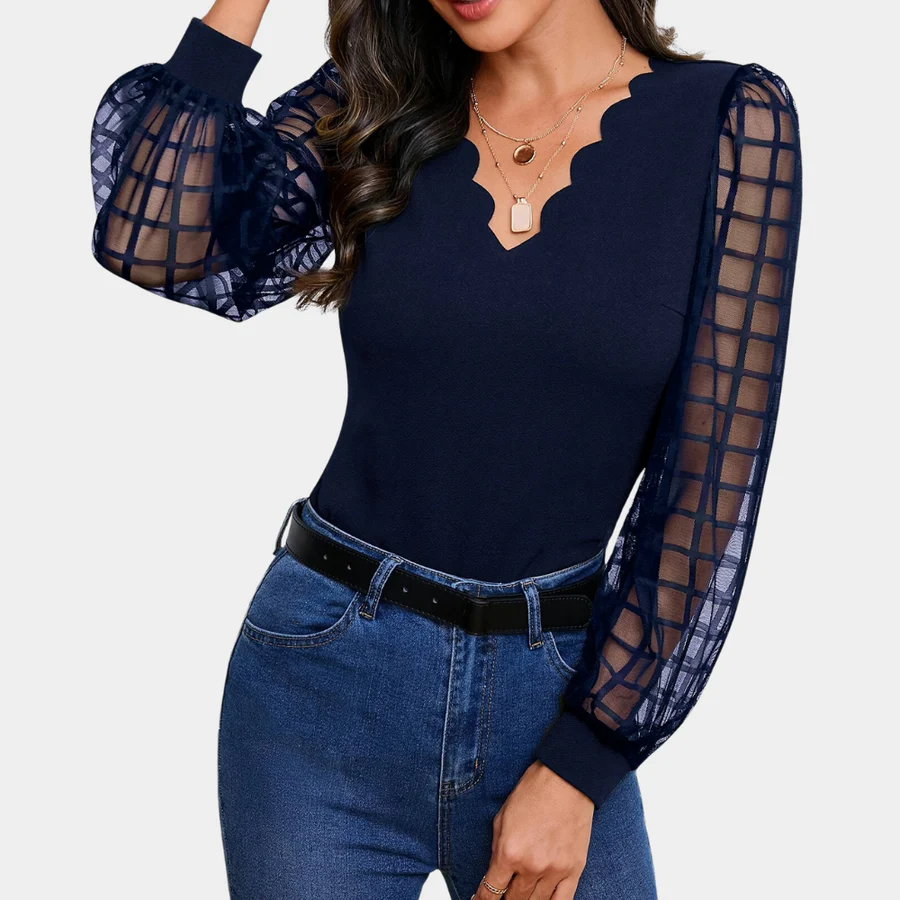 Elisera - Elegant Top with V-Neck and Scalloped Edges - Image 6