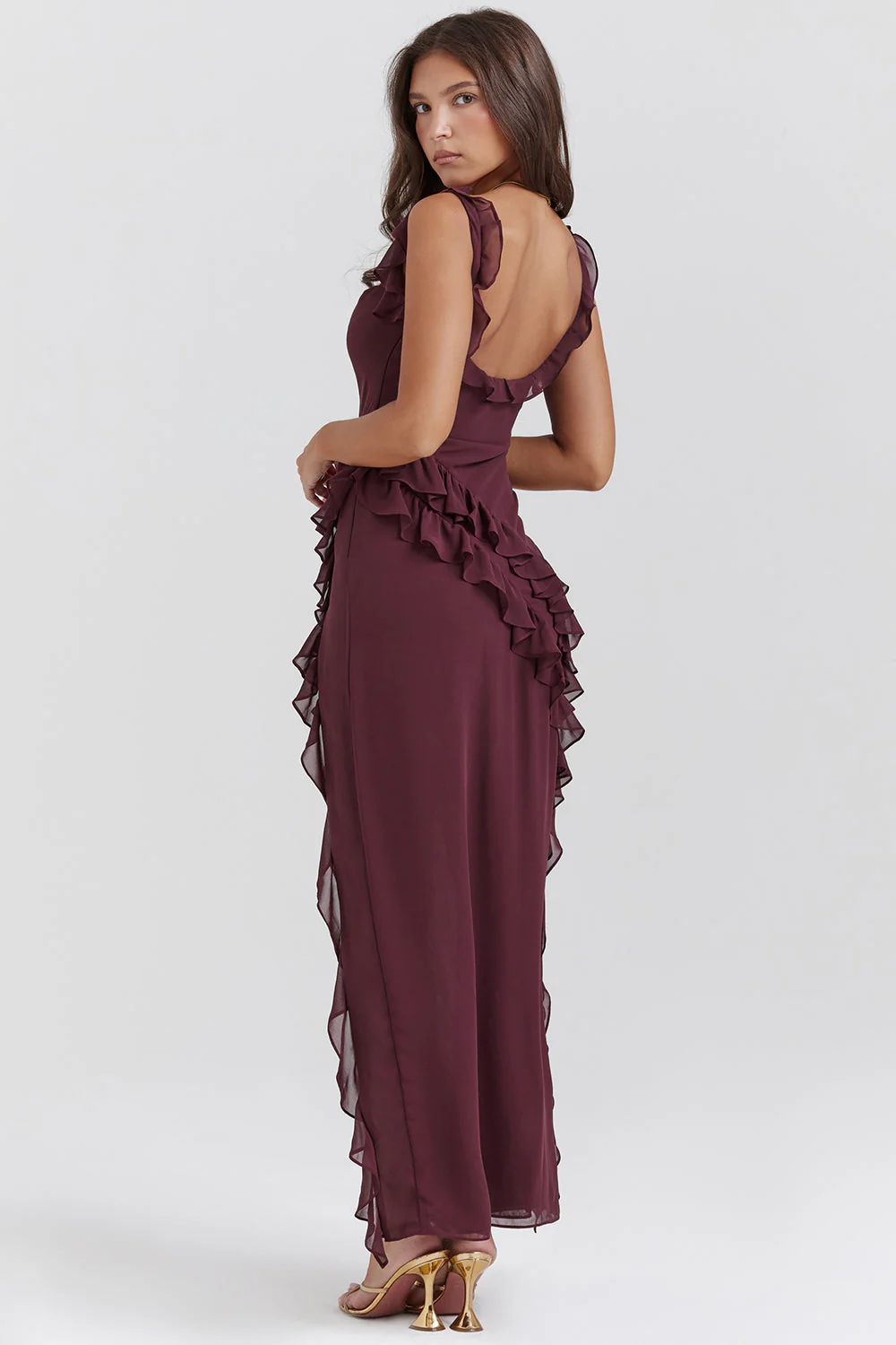 Ladies Evening Dress - One Shoulder - Ruffles - Fitted Model - High Slit Elegant Look - Image 7