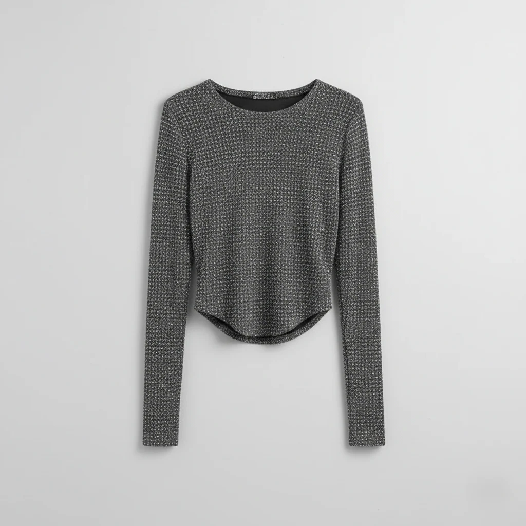 Serafine – Sparkly long sleeve fitted top - Image 3