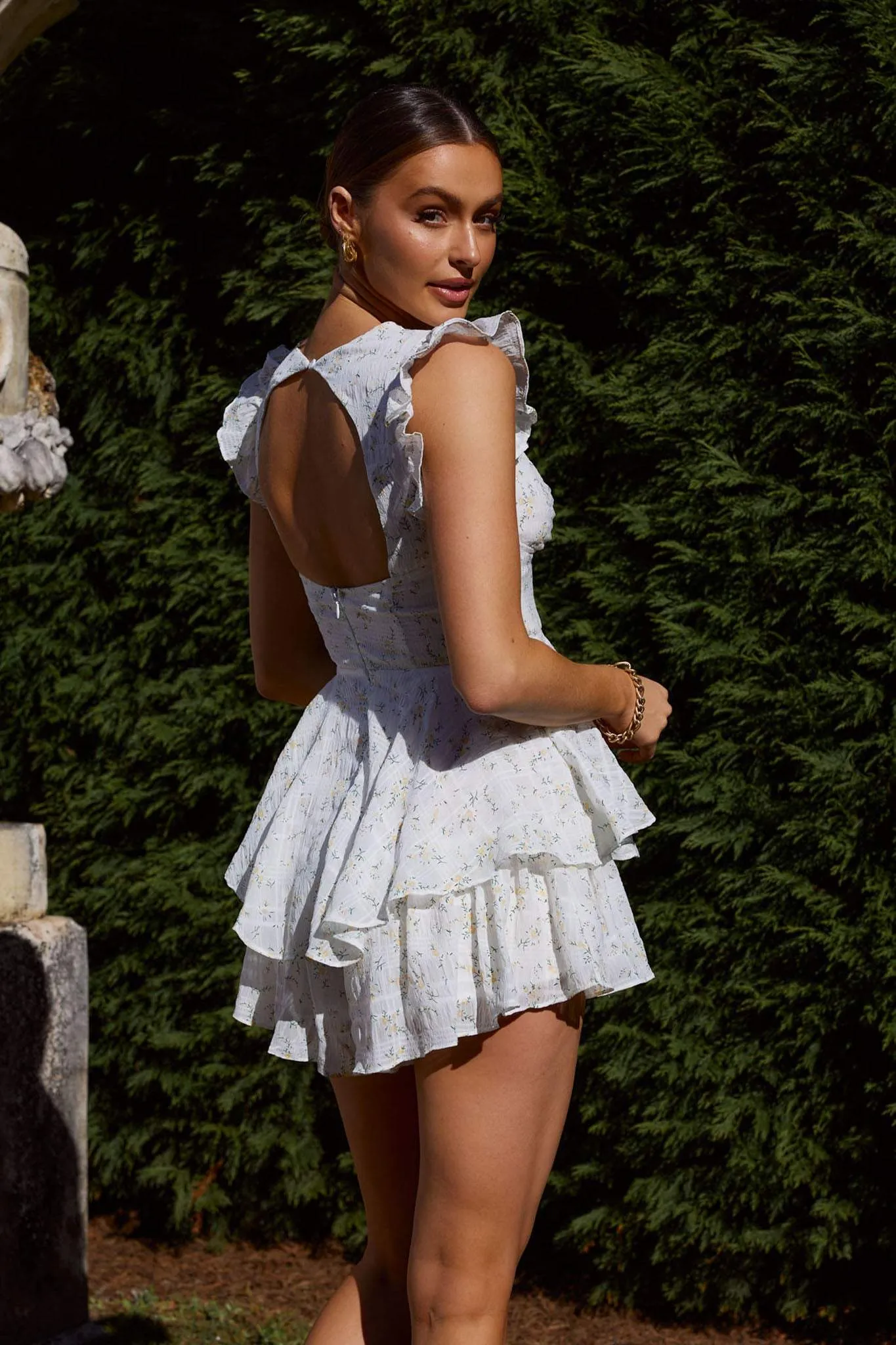 Women's Dress - Short A-line - Ruffled Sleeves - V-neck - Lightweight and Airy - Image 3