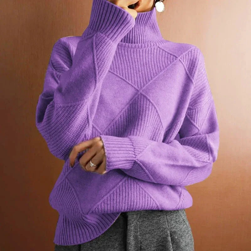 Women's Turtleneck – Oversized Fit – Ribbed Hem – Textured Design – Comfortably Warm - Image 2