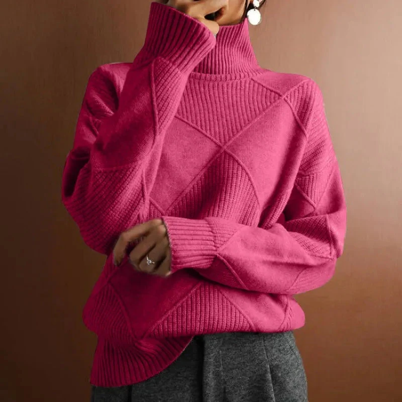 Women's Turtleneck – Oversized Fit – Ribbed Hem – Textured Design – Comfortably Warm - Image 5