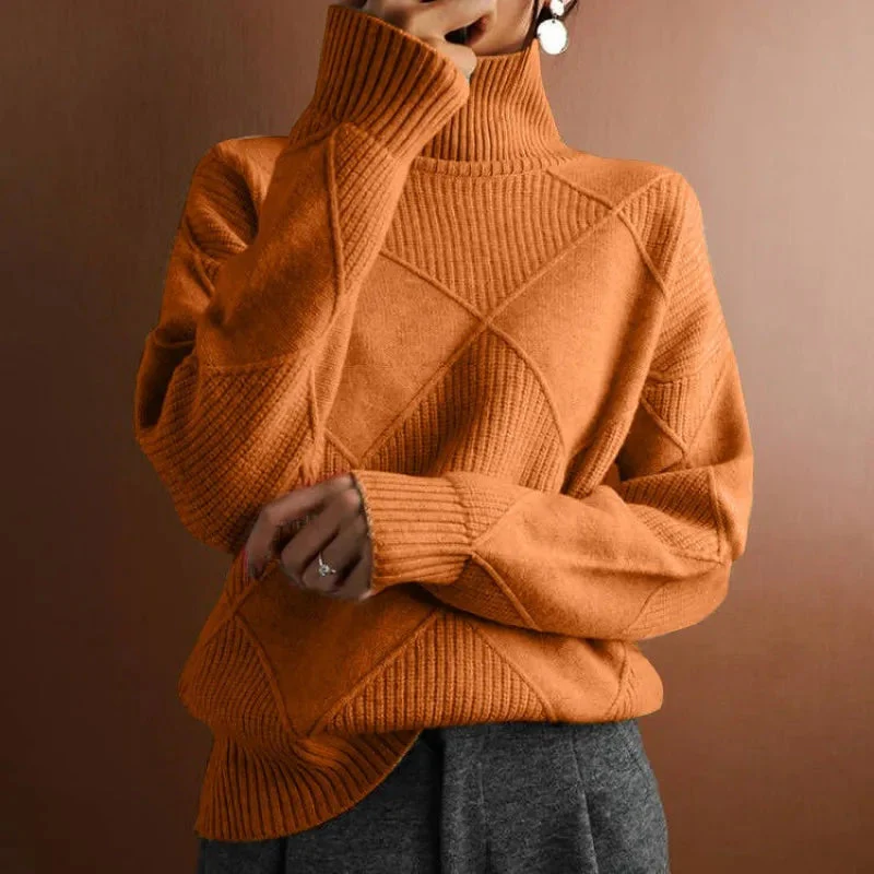 Women's Turtleneck – Oversized Fit – Ribbed Hem – Textured Design – Comfortably Warm - Image 6