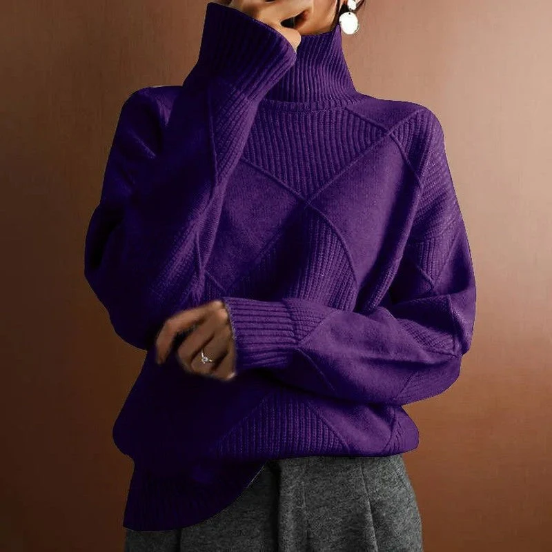 Women's Turtleneck – Oversized Fit – Ribbed Hem – Textured Design – Comfortably Warm - Image 7