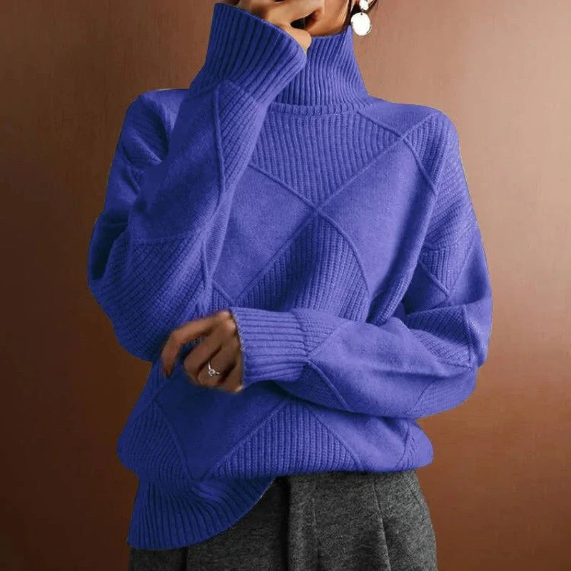 Women's Turtleneck – Oversized Fit – Ribbed Hem – Textured Design – Comfortably Warm - Image 8