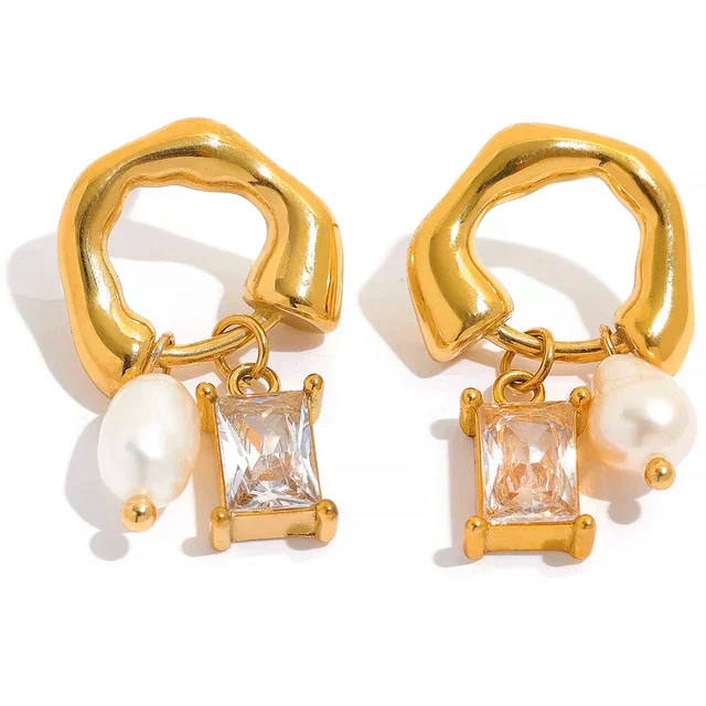 Esmeralda | Geometric Emerald Earrings with Pearl Detail - Image 8