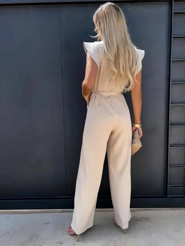 Ladies Jumpsuit - Sleeveless with Ruffles - Waist Belt - Wide Legs - Elegant Model - Image 2