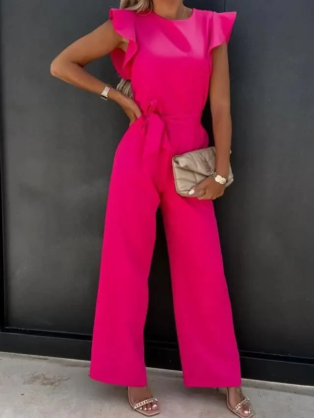 Ladies Jumpsuit - Sleeveless with Ruffles - Waist Belt - Wide Legs - Elegant Model - Image 7