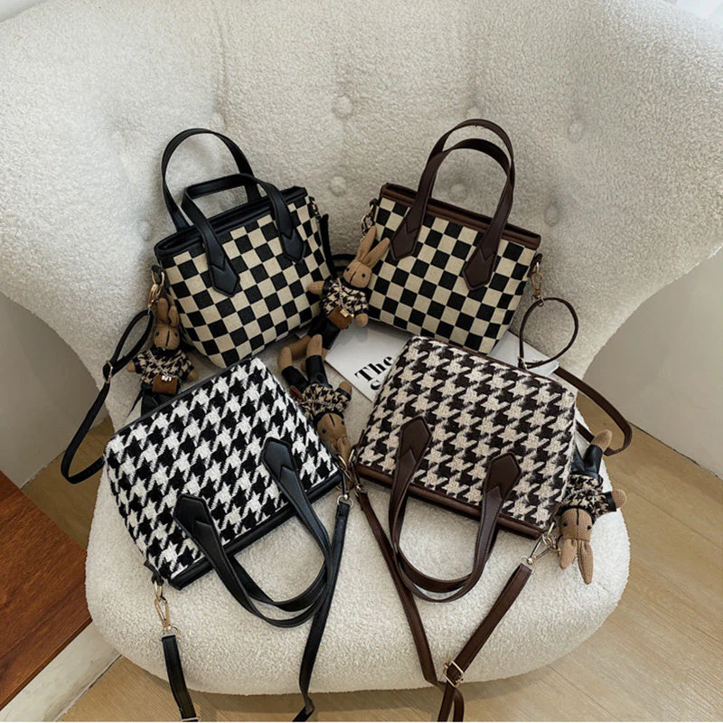 Ladies Handbag – Houndstooth Design – Adjustable Shoulder Strap – Stylish & Functional - Image 9