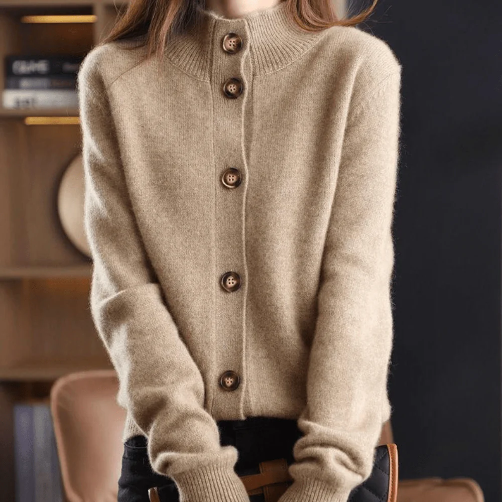 Women's Cardigan - Woolmix - Relaxed Fit - V-neck with Button Closure - Ribbed Trims - Image 4