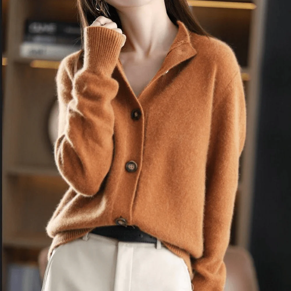Women's Cardigan - Woolmix - Relaxed Fit - V-neck with Button Closure - Ribbed Trims - Image 5