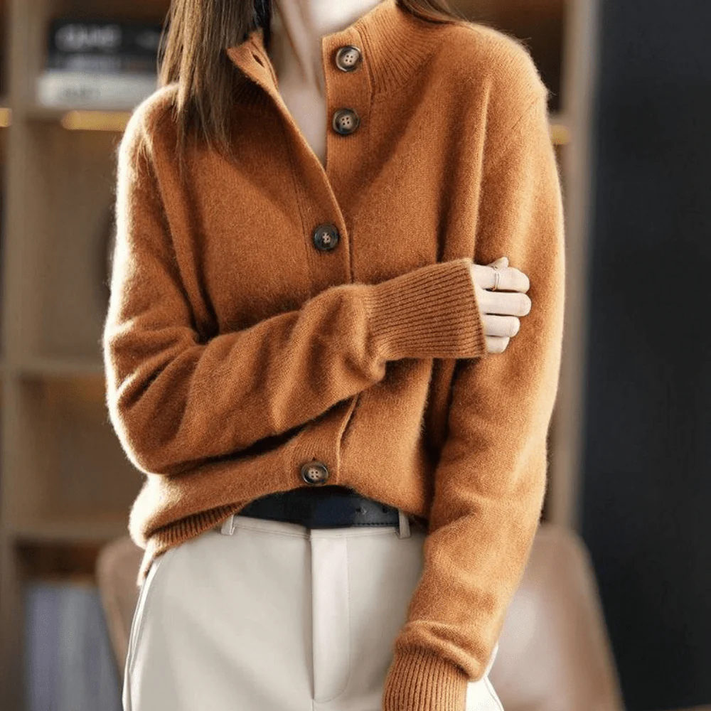 Women's Cardigan - Woolmix - Relaxed Fit - V-neck with Button Closure - Ribbed Trims - Image 6